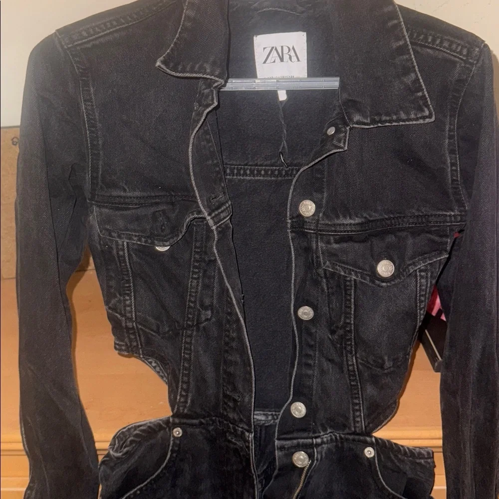 Zara Women's Black Denim cut out jumpsuit - Picture 3 of 4